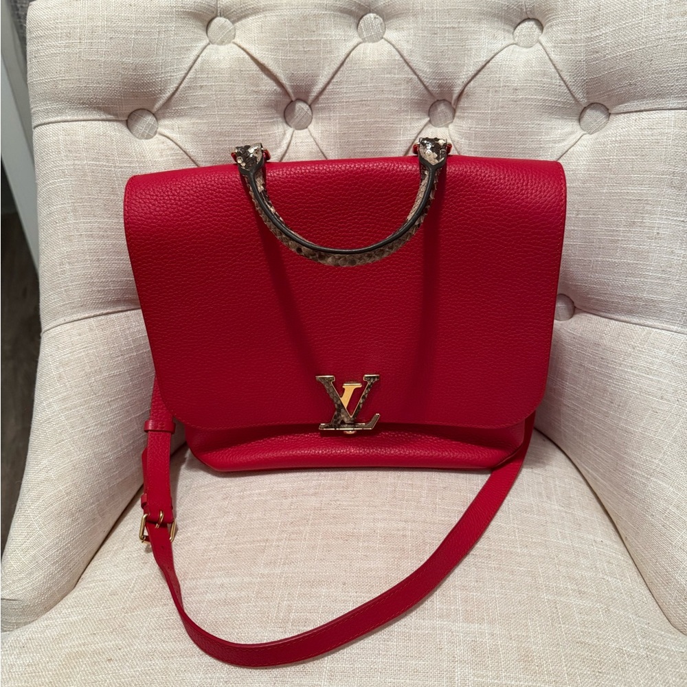 Luxurious Red Louis Vuitton Shoulder Bag with Gold Accents and Python top handle